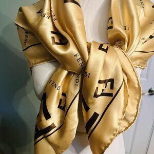 💛 Fendi 100% Silk Scarf – Luxurious Gold, Made in Italy